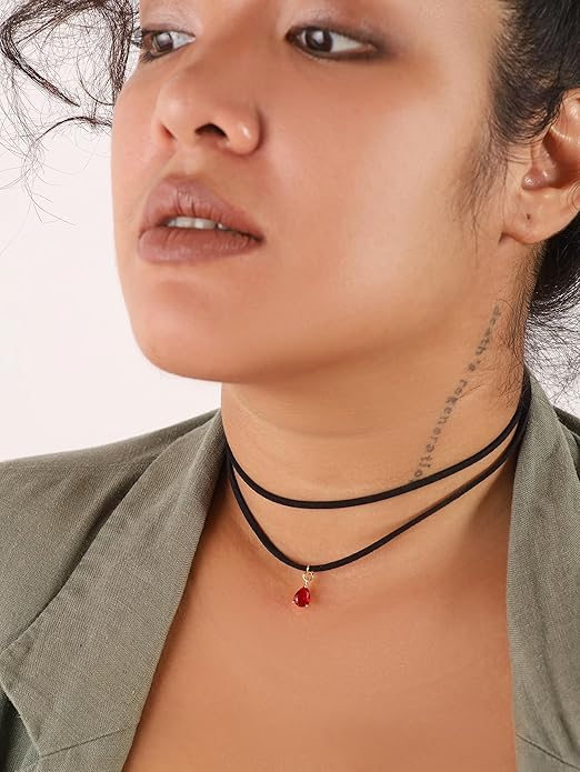 Sacina Layered Black Choker Necklace, Glass Teardrop Chocker, Black Necklace, Gothic Goth Boho Choker, Christmas Jewelry Gift For Women