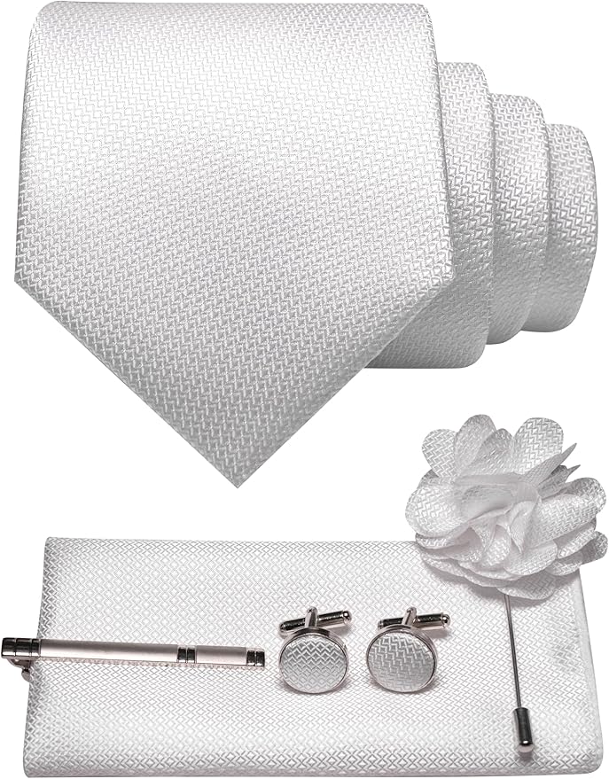 JEMYGINS Mens Tie and Lapel Pin Necktie Pocket Square Cufflinks and Tie Clip Sets for Business Casual 5PCS