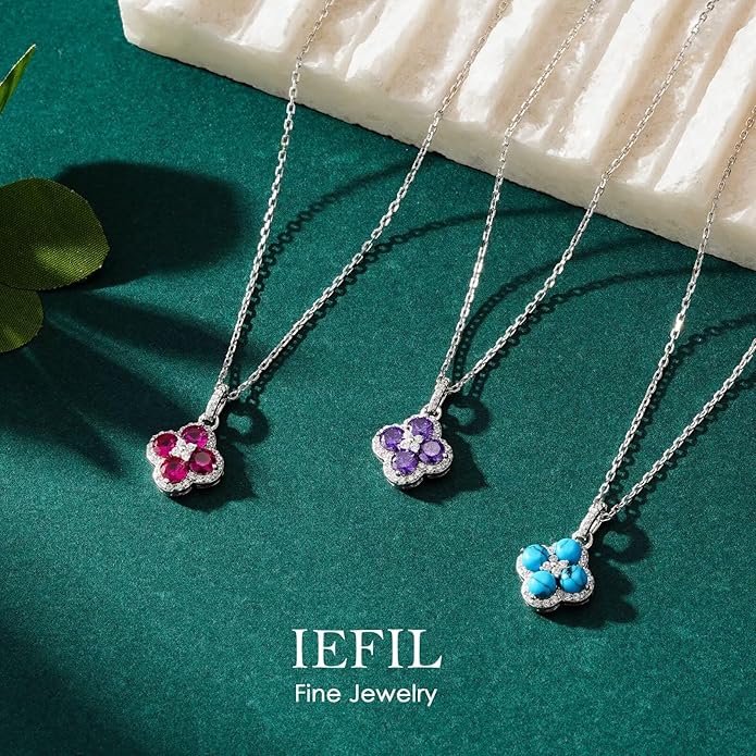 Iefil Valentines Day Gifts for Her - 925 Sterling Silver Birthstone Clover Necklace for Women, Anniversary Birthday Gifts for Women Wife Girlfriend Mom