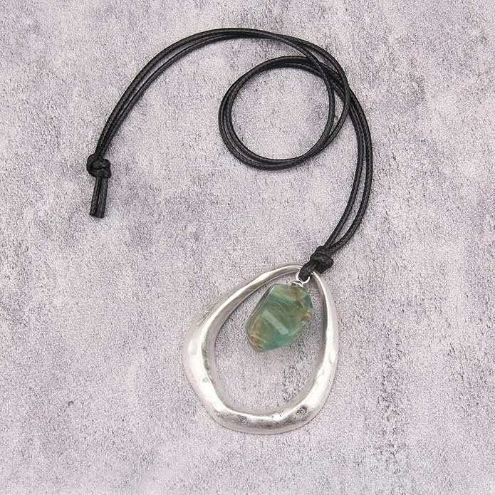 Long Boho Necklaces for Women Vintage Leather Wooden Pendant Y Choker Ethnic Style Gold Circle Hippie Sweater Necklace