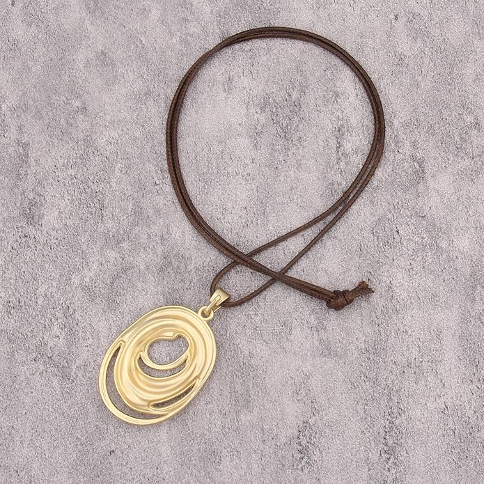 Long Boho Necklaces for Women Vintage Leather Wooden Pendant Y Choker Ethnic Style Gold Circle Hippie Sweater Necklace
