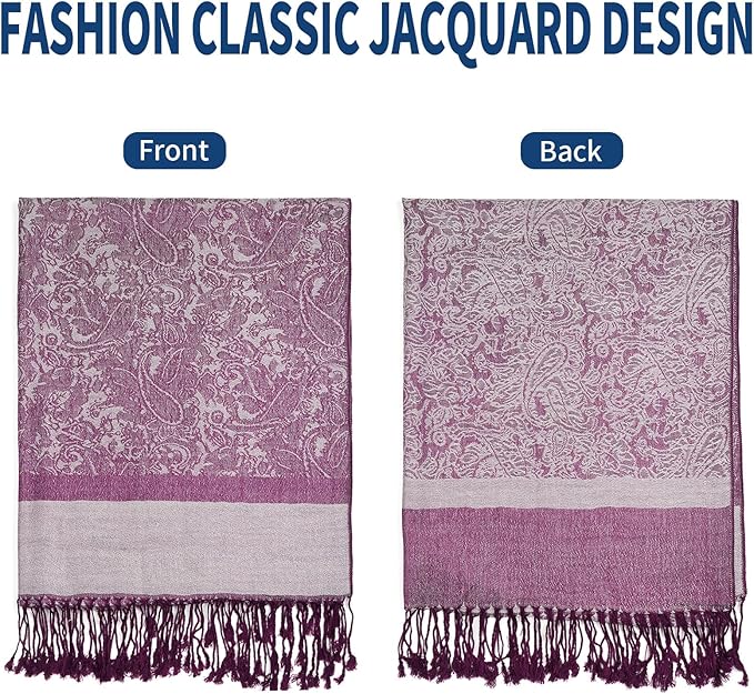 QIUTIMIY Paisley Pashmina Shawl Wrap Women Reversible Vintage Jacquard Pashmina Rave Scarf with Fringe for Evening, Wedding