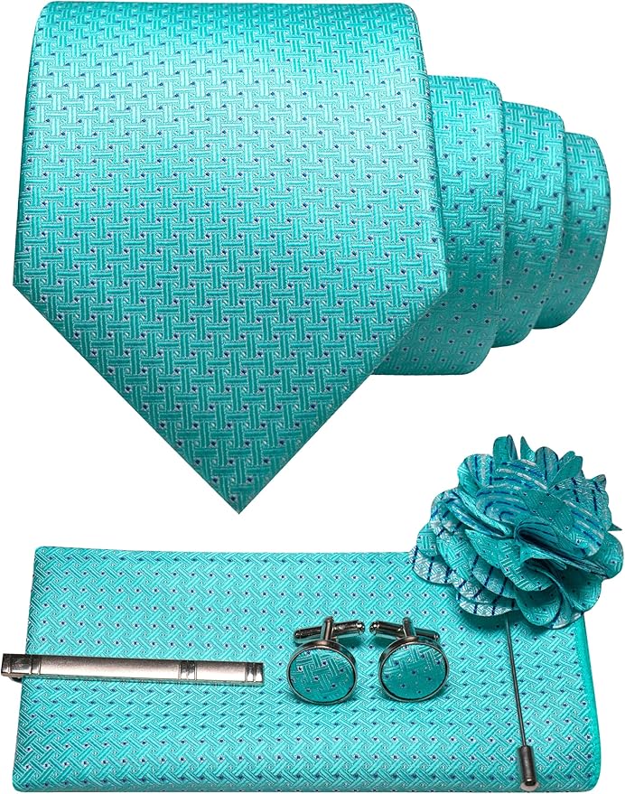 JEMYGINS Mens Tie and Pocket Square,Lapel Pin,Cufflinks,Tie Clip Sets with Gift Box 5PCS