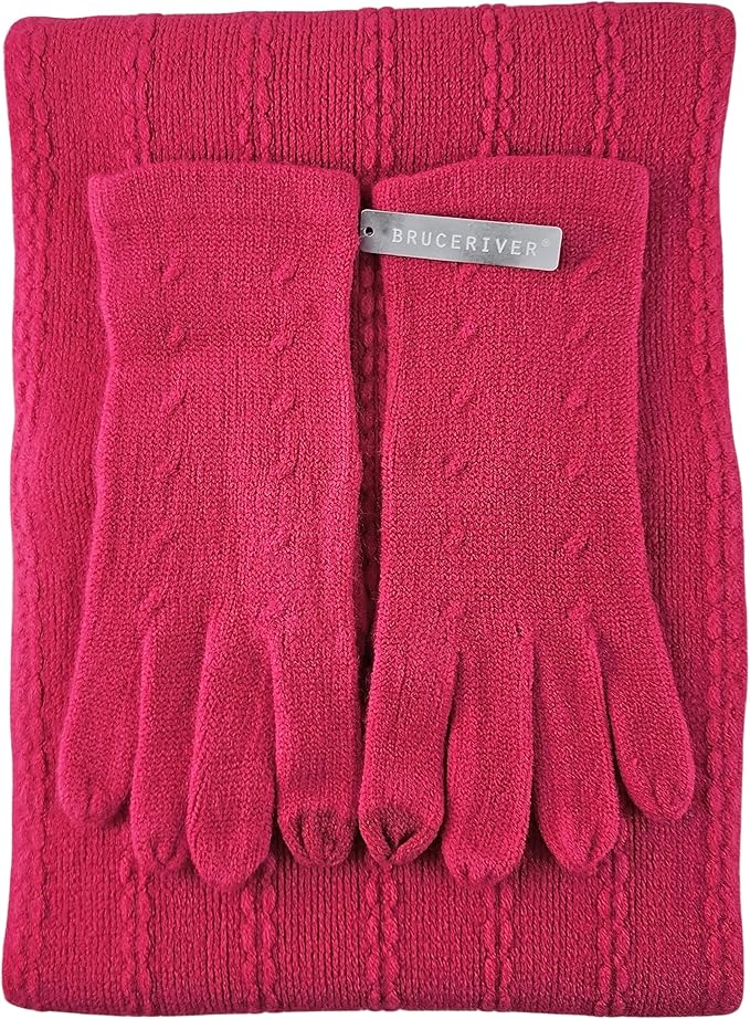 BRUCERIVER Women's Ultra Soft Knit Scarf & Glove Set Touchscreen Function Cable Design