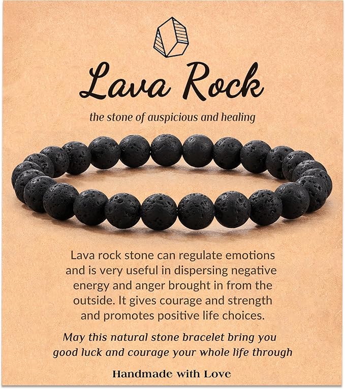 Seyaa Lava Rock Bracelet, Mens Bracelet, Crystal Beaded Bracelet Unisex, Inspirational Anniversary Christmas Birthday Valentines Day Gifts for Him Men Women