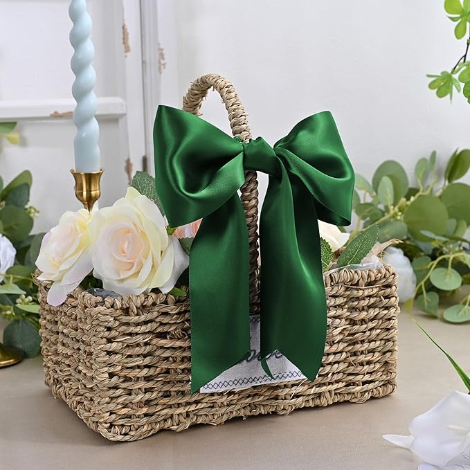 LEEQE Forest Green Satin Ribbon 4 inch X 15 Yards Polyester Ribbon for Gift Wrapping Very Suitable for Weddings Party Hair Bow Invitation Decorations and More