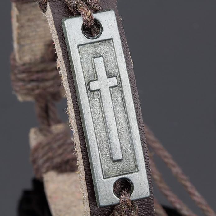 Leather Cross Bracelet for Teens or Men, Cool Christian Gift Ideas for Teenagers for Confirmation, Baptism, Christmas Stocking Stuffers