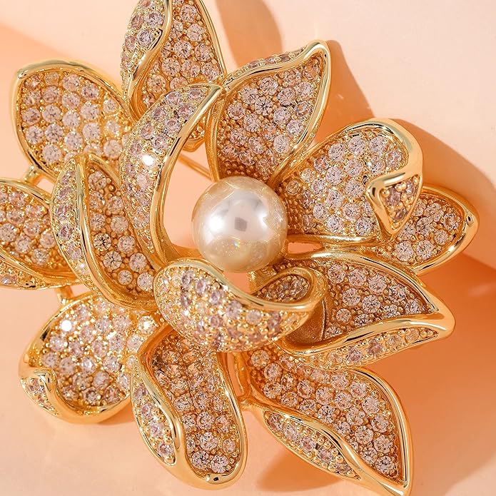 Jerler Sliver Crystal Brooch Pin Rhinestone Lapel Pin Jewelry for Women, Banquet Scarf Pearl Pins for Wedding Bridal Party
