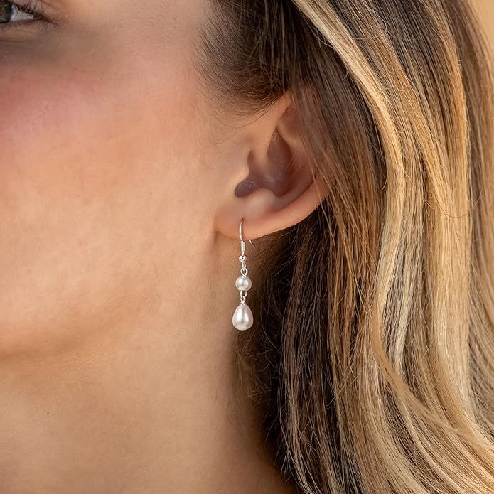 14K Gold Plated Pearl Dangle Earrings for Women, Small Pearl Drop Huggie Hoop Earrings, Hypoallergenic Dainty Gold Wedding Earrings Jewelry Gifts for Women Trendy