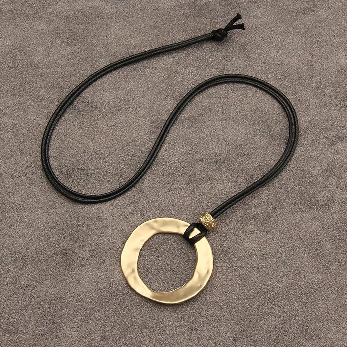 Boho Necklaces for Women Chunky Circle Necklace Layered Boho Circle Leather Choker Necklace Long Vintage Necklaces Bohemian Jewlery Gifts