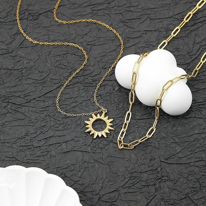 Sunflower Jewellery Layered Gold Dragon Pendant Necklace with Chain Link Choker, Gothic Fantasy Style, Double Chain Design