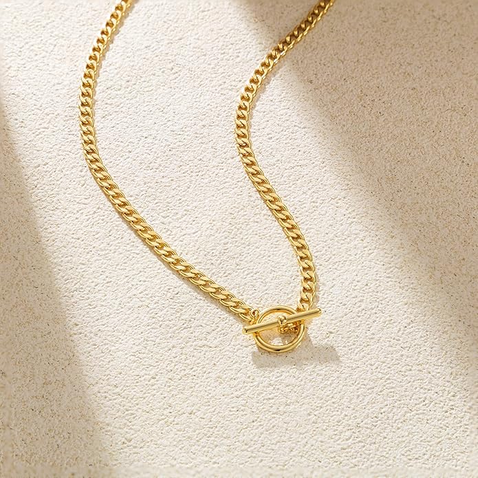 Gold Plated Necklaces for Women - Dainty Layered 14K Gold Plated Stack Paperclip Rope Cuban Toggle Link Chain Choker Necklace Set Chunky Trendy Jewelry Gift