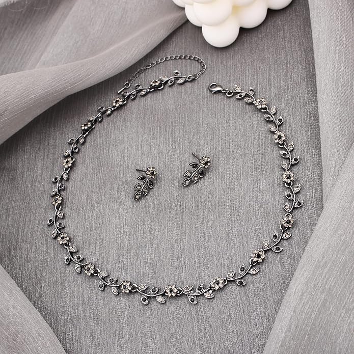 Austrian Crystal Rhinestone Choker Necklace Dangle Earring Link Bracelet Jewelry Set for Brides Bridesmaid Prom Costume Accessories for Women