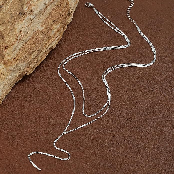 Long Gold Necklace for Women Trendy, Dainty Layered Lariat Necklace 14k Gold Plated Silver Y Shaped Beaded Chain Non Tarnish Drop Necklaces Simple Adjustable Jewelry Gift