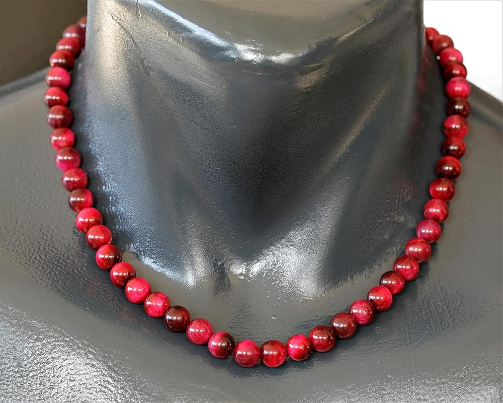 Natural Pink Tiger Eye Beaded Choker, Genuine Pink Crystal Necklace, Fancy Gemstone Choker, 8mm Beads, Unique Fashion Jewelry, Healing Crystal Chakra Necklace, Durable Stone Necklace, Leo Necklace
