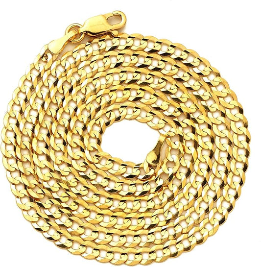 LoveBling 14K Yellow Gold 3.5mm Plain Solid Curb Cuban Necklace W/Lobster Lock (18" to 30")