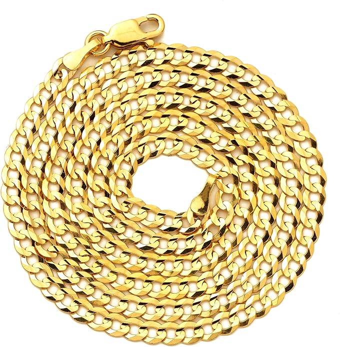 LoveBling 14K Yellow Gold 3.5mm Plain Solid Curb Cuban Necklace W/Lobster Lock (18" to 30")