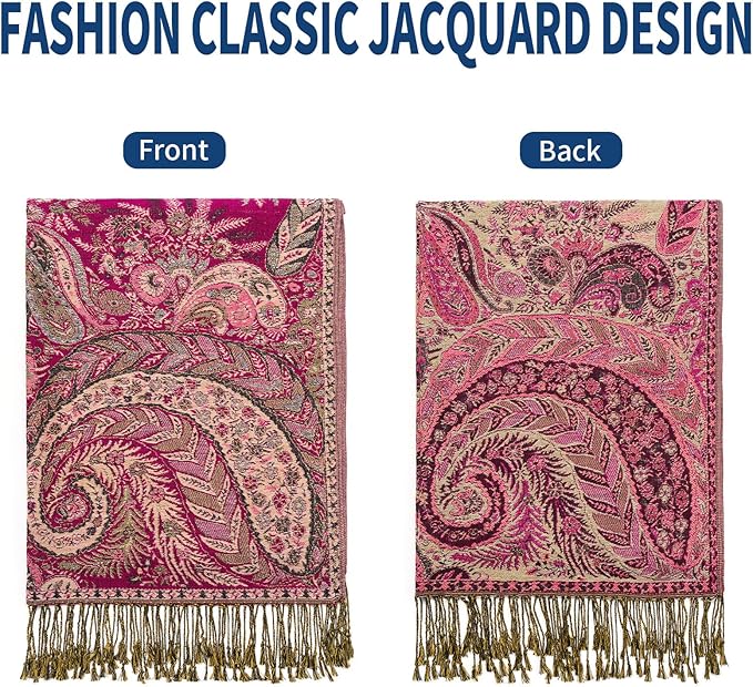 QIUTIMIY Paisley Pashmina Shawl Wrap Women Reversible Vintage Jacquard Pashmina Rave Scarf with Fringe for Evening, Wedding
