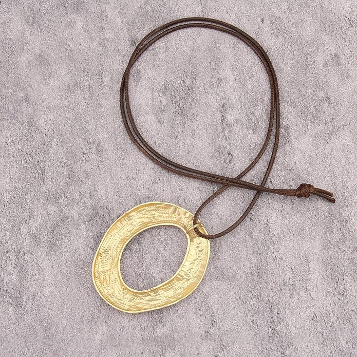 Boho Necklaces for Women Chunky Circle Necklace Layered Boho Circle Leather Choker Necklace Long Vintage Necklaces Bohemian Jewlery Gifts