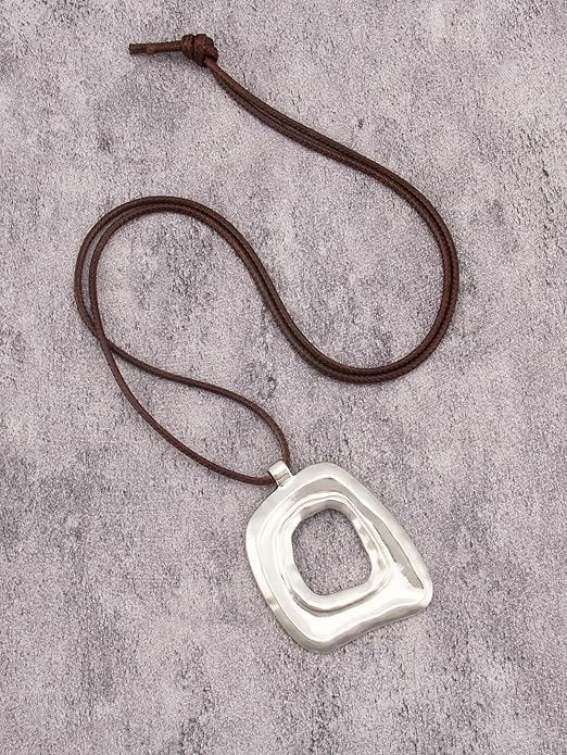 Long Boho Necklaces for Women Vintage Leather Wooden Pendant Y Choker Ethnic Style Gold Circle Hippie Sweater Necklace