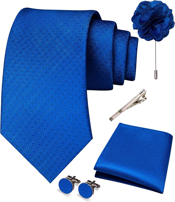 JEMYGINS Mens Tie and Pocket Square,Lapel Pin,Cufflinks,Tie Clip Sets with Gift Box 5PCS
