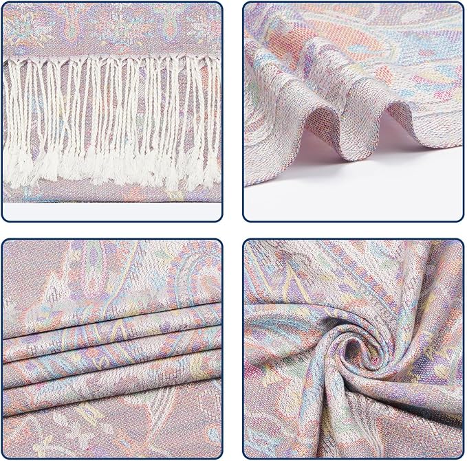 QIUTIMIY Paisley Pashmina Shawl Wrap Women Reversible Vintage Jacquard Pashmina Rave Scarf with Fringe for Evening, Wedding