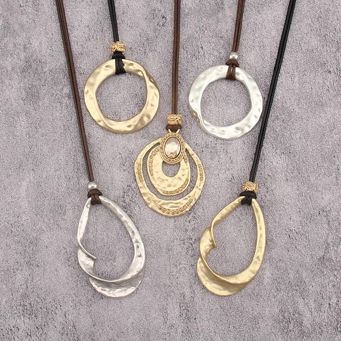 Boho Necklaces for Women Chunky Circle Necklace Layered Boho Circle Leather Choker Necklace Long Vintage Necklaces Bohemian Jewlery Gifts