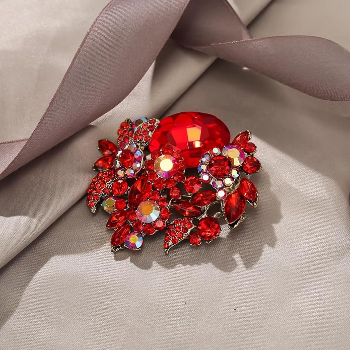 EVER FAITH Rhinestone Crystal Party Flower Leaf Vine Brooch