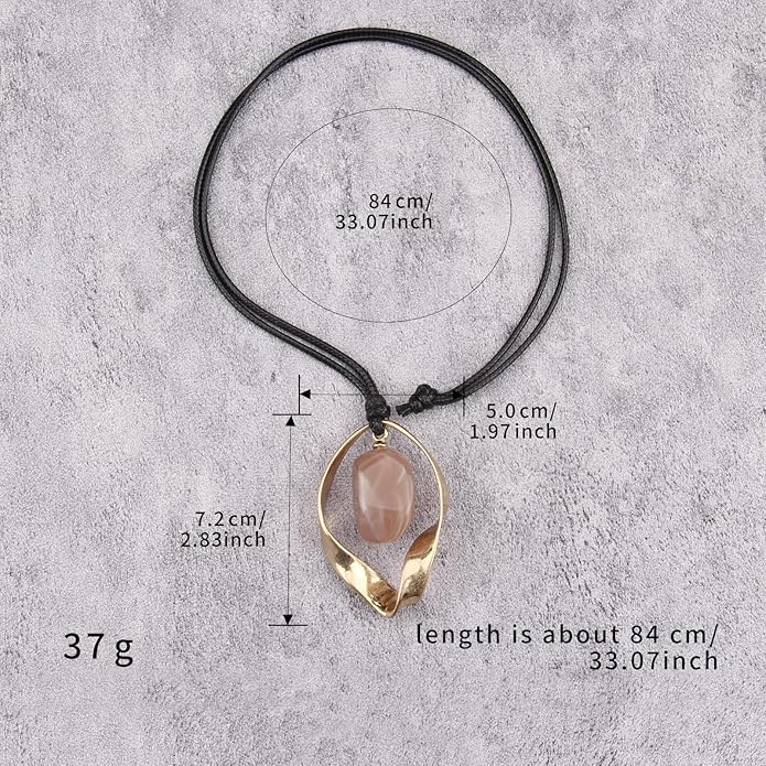 Long Boho Necklaces for Women Vintage Leather Wooden Pendant Y Choker Ethnic Style Gold Circle Hippie Sweater Necklace