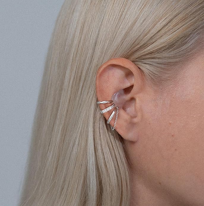 Gold Ear Cuffs Earrings for Women Non Piercing - Clip on Cartilage Earrings Dainty 14K Gold Sterling Silver Plated Cubic Zirconia Huggie Hoop Earring for Women No Tarnish Trendy Jewelry Set