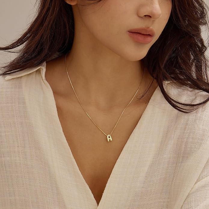 Bubble Gold Letter Necklace for Women, 14k Gold Plated Balloon Initial Necklace, Dainty Gold Necklace for Women, Personalized Bubble Pendant Name Necklace, Fashion Accessories Trendy Jewelry