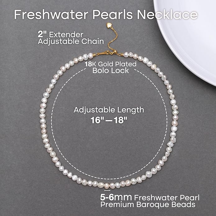 Natural Pearls Choker Necklace for Women Freshwater Baroque Pearl Strand Necklace Chain Cultured Baroque Pearl 18K Gold Plated & S925 Sterling Silver Clasp Choker