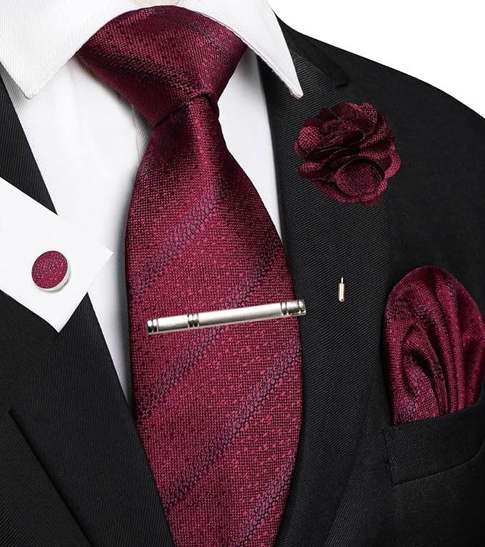 JEMYGINS Mens Tie and Pocket Square,Lapel Pin,Cufflinks,Tie Clip Sets with Gift Box 5PCS