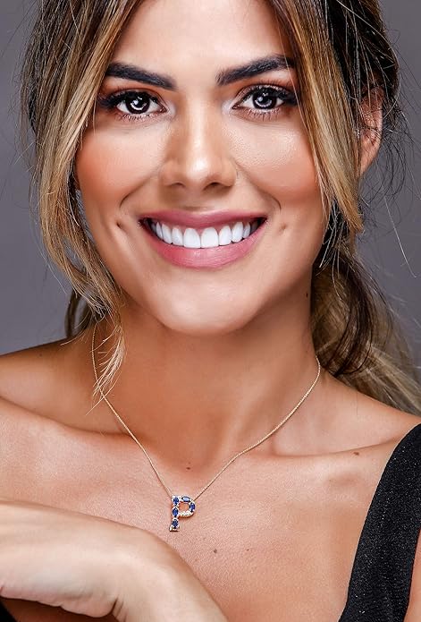 Albert Hern Blue Sapphire Initial Necklace With Diamonds & 18K Gold Chain | Irresistible Letter Pendants Jewelry | Perfect Valentine’s Day, Anniversary & Birthday Gift