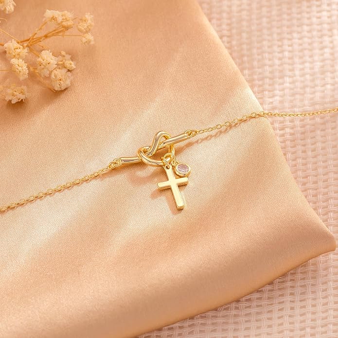 Moodear Christmas Gifts Sotcking Stuffers, Dainty 925 Sterling Silver/14k Gold Plated CZ Cross Bracelet Layered Snake Pearl Chain Knot Bracelets for Women Trendy Religious Christian Jewelry