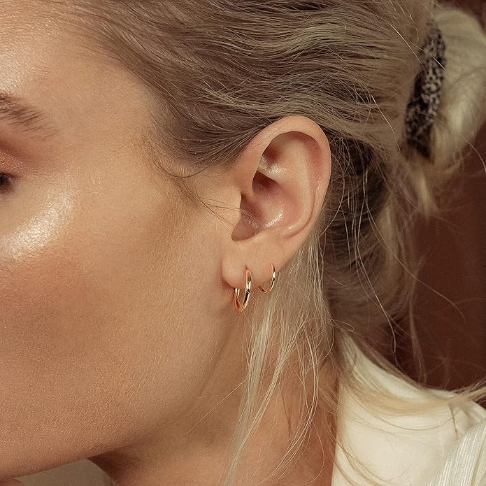 Spiral Hoop Twist Double Earrings - 14K Helix Spiral Earrings, Double Piercing Earrings, Faux Double Hoop Earrings, Tiny Twist Earrings for Women