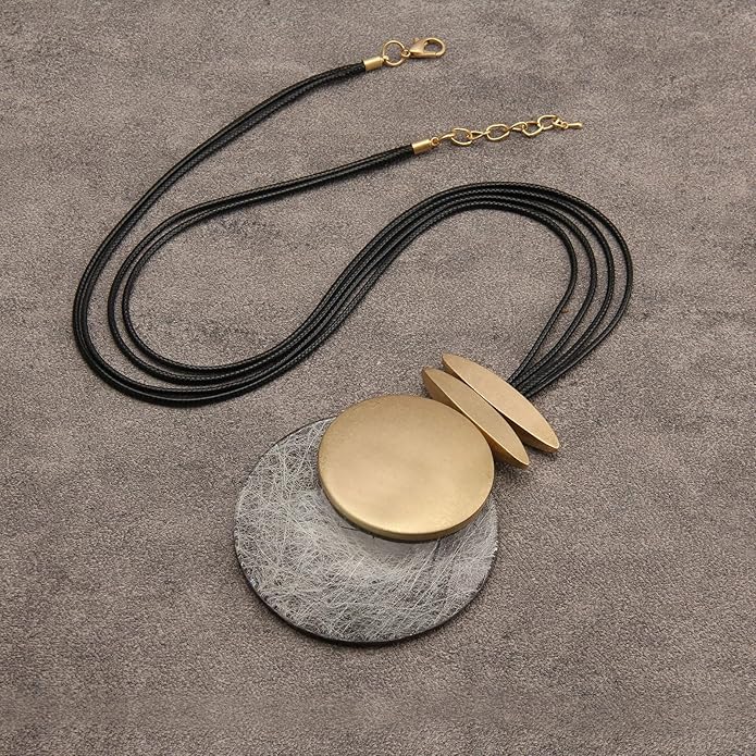 Boho Necklaces for Women Chunky Circle Necklace Layered Boho Circle Leather Choker Necklace Long Vintage Necklaces Bohemian Jewlery Gifts