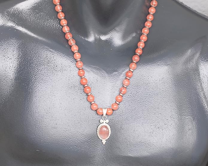Natural Carnelian Agate Silver Pendant, Genuine Black Onyx Beaded Necklace, Gemstone Strong Necklace, 18x13 Cabachon, Fashion Dainty Jewelry, Healing Crystal Chakra Necklace, Minimalist Necklace