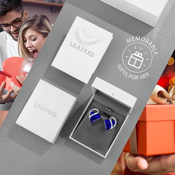 Earrings for Women, Mothers Day Gift for Mom, Heart Birthstone Crystal Stud Earring, Silver Plated Birthday Jewelry