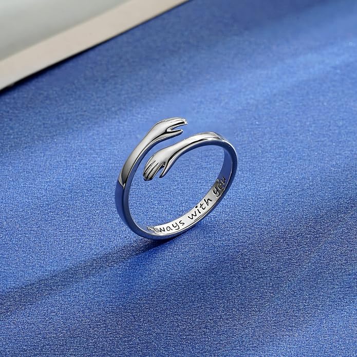 Yesteel S925 Sterling Silver Hug Ring for Women Teen Girls, Adjustable Ring Jewelry Mothers Day Birthday Gifts for Daughters Mom Sister Wife Friends Grandma