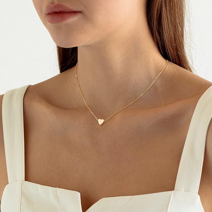 Foxgirl Gold Heart Necklaces for Women 14k Gold Plated Pendant Necklace Simple Cute Necklaces for Women Dainty Layered Choker Necklaces for Women Gold Jewelry for Teen Girls