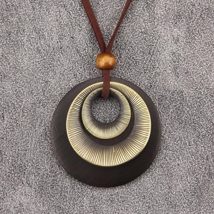 Boho Necklaces for Women Chunky Circle Necklace Layered Boho Circle Leather Choker Necklace Long Vintage Necklaces Bohemian Jewlery Gifts
