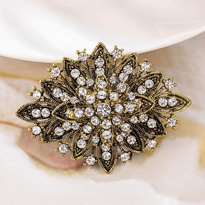 HAISWET Vintage Art Deco Crystal Rhinestone Brooch Pin for Women