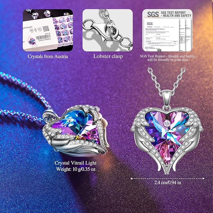 Kate Lynn Angel Wings Heart Necklaces for Women, Birthday Anniversay Christmas Gifts for Mom Wife Daughter Girfriend, Symbol of Love, Protection and Eternal Hope