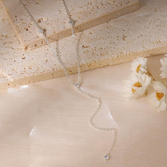 Gold Necklace for Women, Dainty Gold Long Necklaces 14k Gold Plated Prom Bar CZ Lariat Necklace Simple Choker Necklaces for Women Trendy Boho Fashion Costume Jewelry Womens