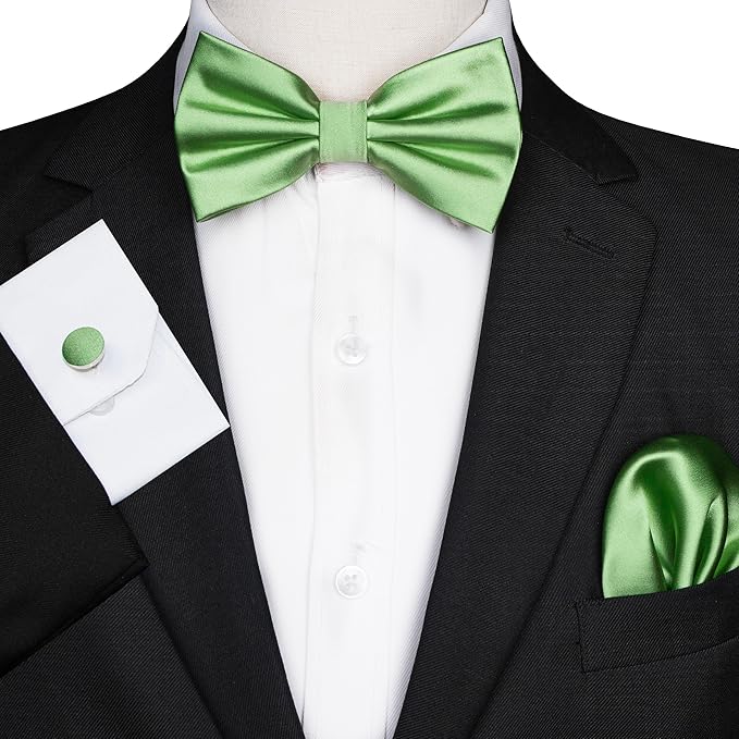 JEMYGINS Solid Color mens Pre-tied Bow Tie and Pocket Square Cufflinks Sets with Gift Box