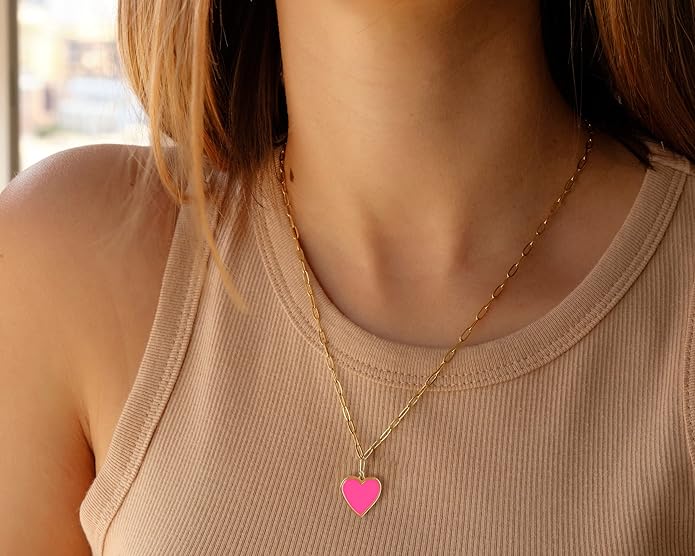 Tewiky Cute Heart Necklace Tiny 14k Gold Heart Pendant Choker Necklaces Small Gold Love Open Heart Chain Necklace for Women Dainty Gold Necklace Gifts for Her