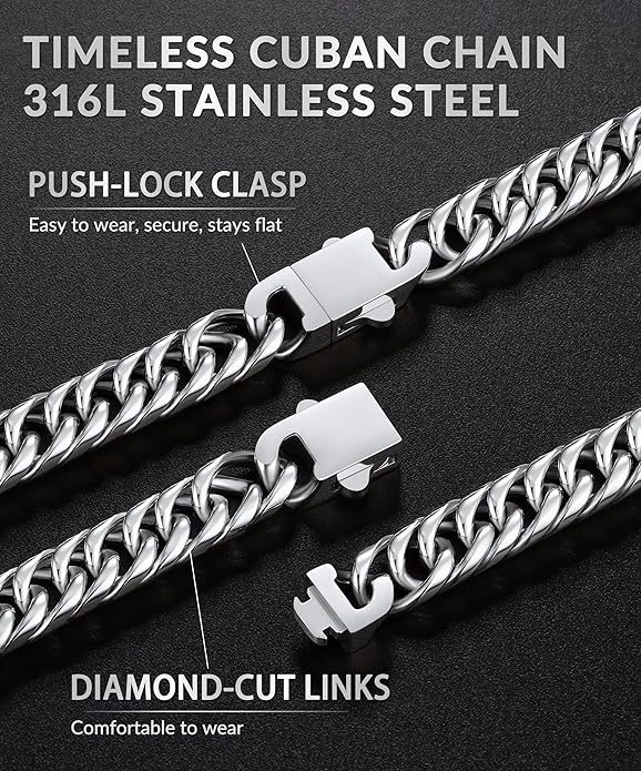 Joymoly 5MM/7MM/9MM Cuban Link Chain for Men Boys with Push-Lock Clasp, Thick 18K Gold Plated Stainless Steel Chains for Men, Cool Mens Necklace Chain 18/20/22/24/26 Inch