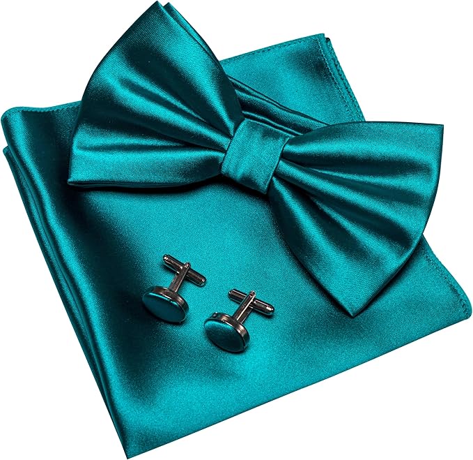 JEMYGINS Solid Color mens Pre-tied Bow Tie and Pocket Square Cufflinks Sets with Gift Box