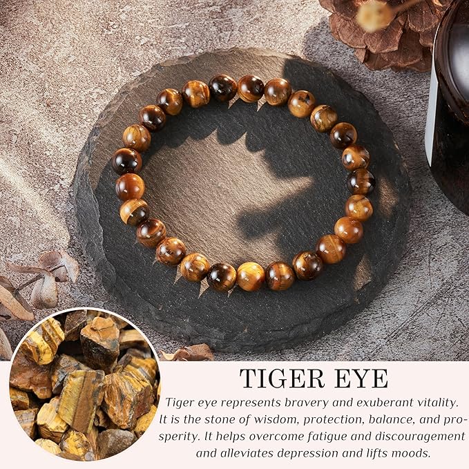 Seyaa Tiger Eye Bracelet, Men Women Stretch Bracelet, Bead Stone Bracelet Valentines Gift for Unisex